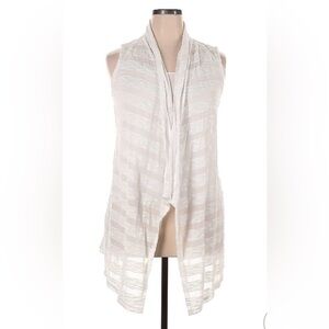 INC white semi sheer striped Sleeveless Striped Open-Front Cardigan Vest - White